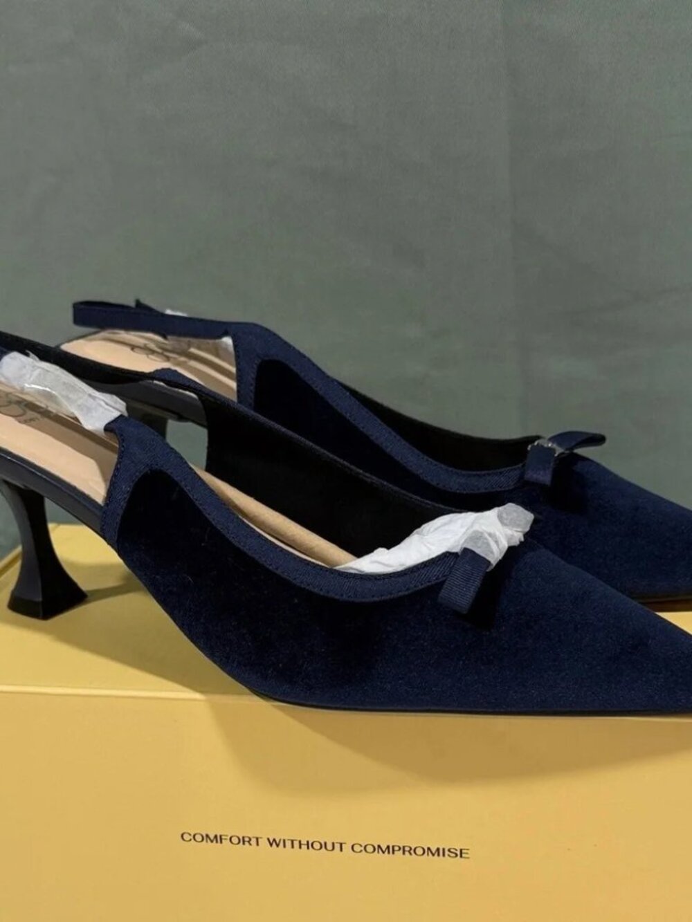 Everlush Velvet Pointed Toe Heeled Slingback, Blue, Size 9